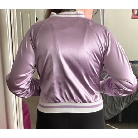 Women's Bomber Jacket Lightweight Zip Up Jacket Casual Striped Jacket Coat - Picture 2 of 4